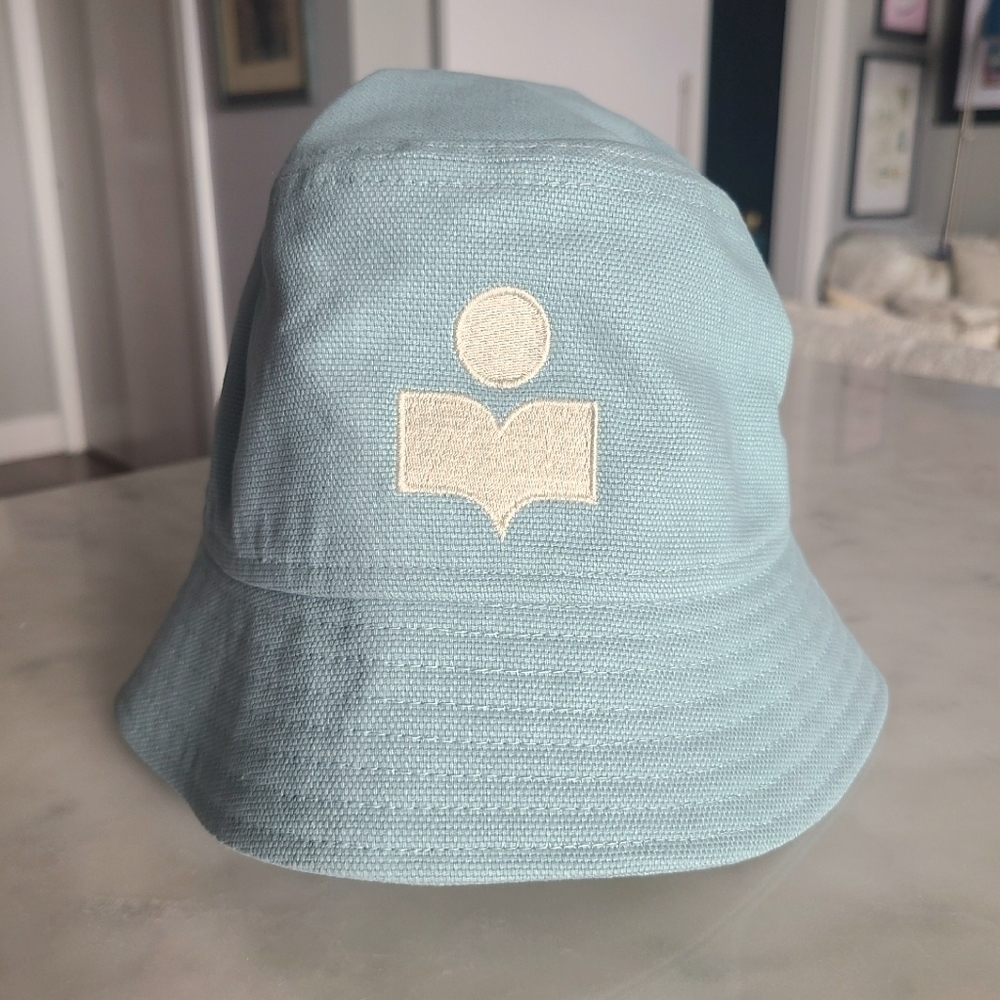Isabel Marant Haley Embroidered Logo Bucket Hat, Size Medium, Aqua, NWT - Picture 7 of 16